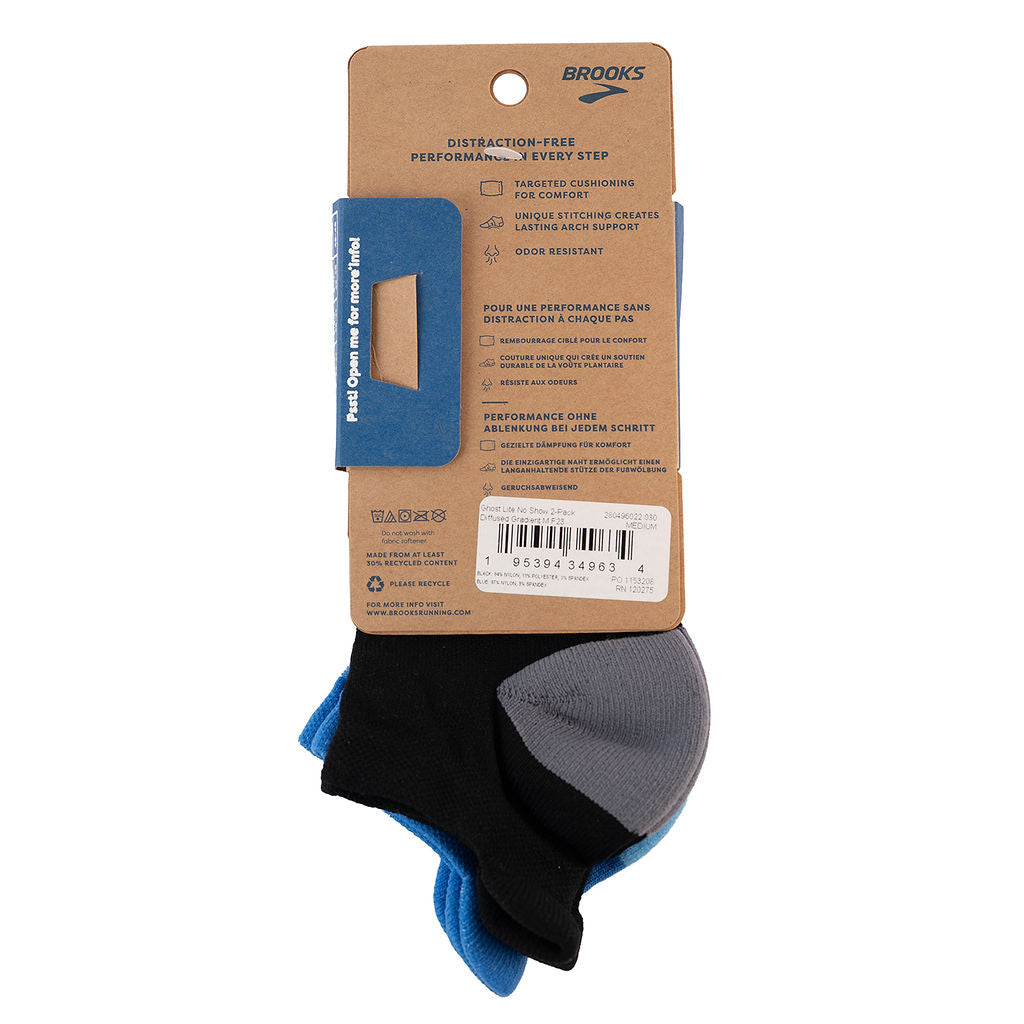 Brooks Ghost Lite No-Show Sock 2-Pack(M- fits women 7.5-9/men 6-8)