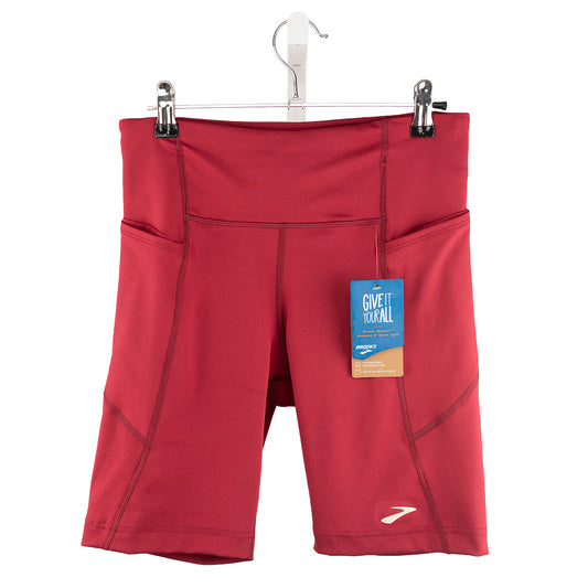 Brooks Moment 8-inch women's short tight in Razzmatazz - front view