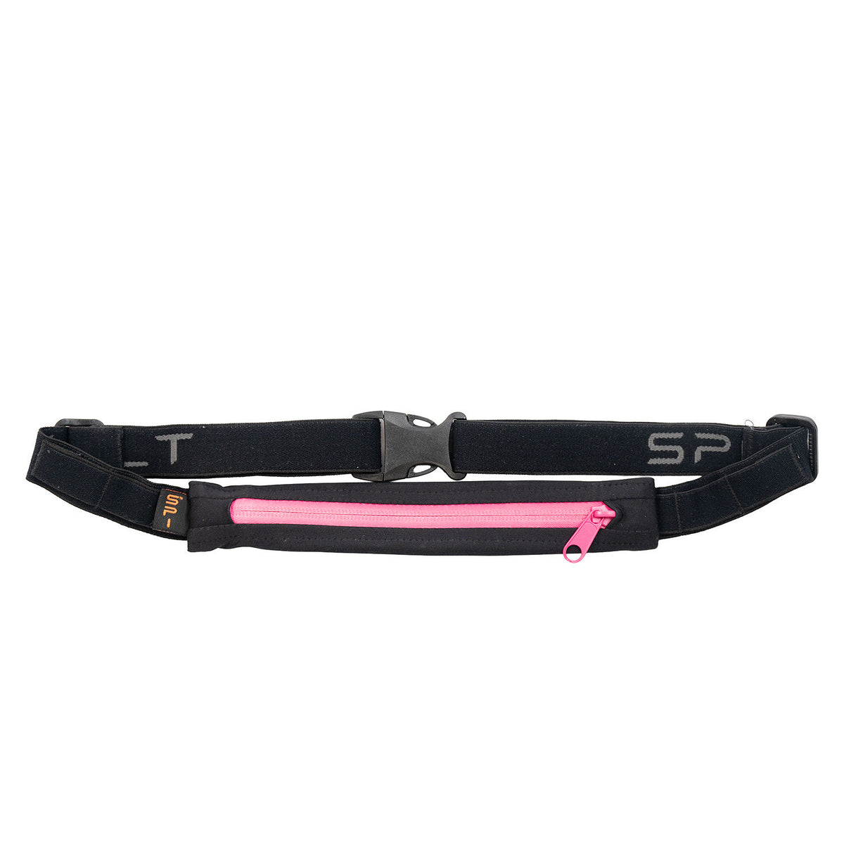The Original SPIbelt Running Belt in black with hot-pink zipper — front