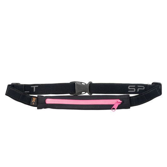 The Original SPIbelt Running Belt in black with hot-pink zipper — front