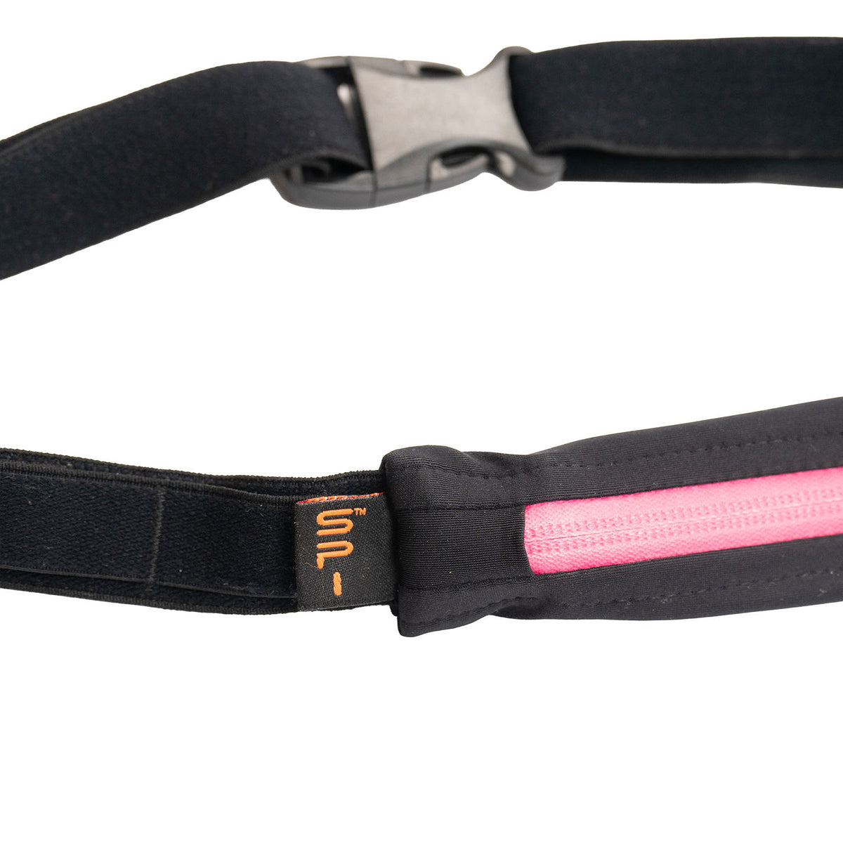 The Original SPIbelt Running Belt — hot-pink zipper and logo detail