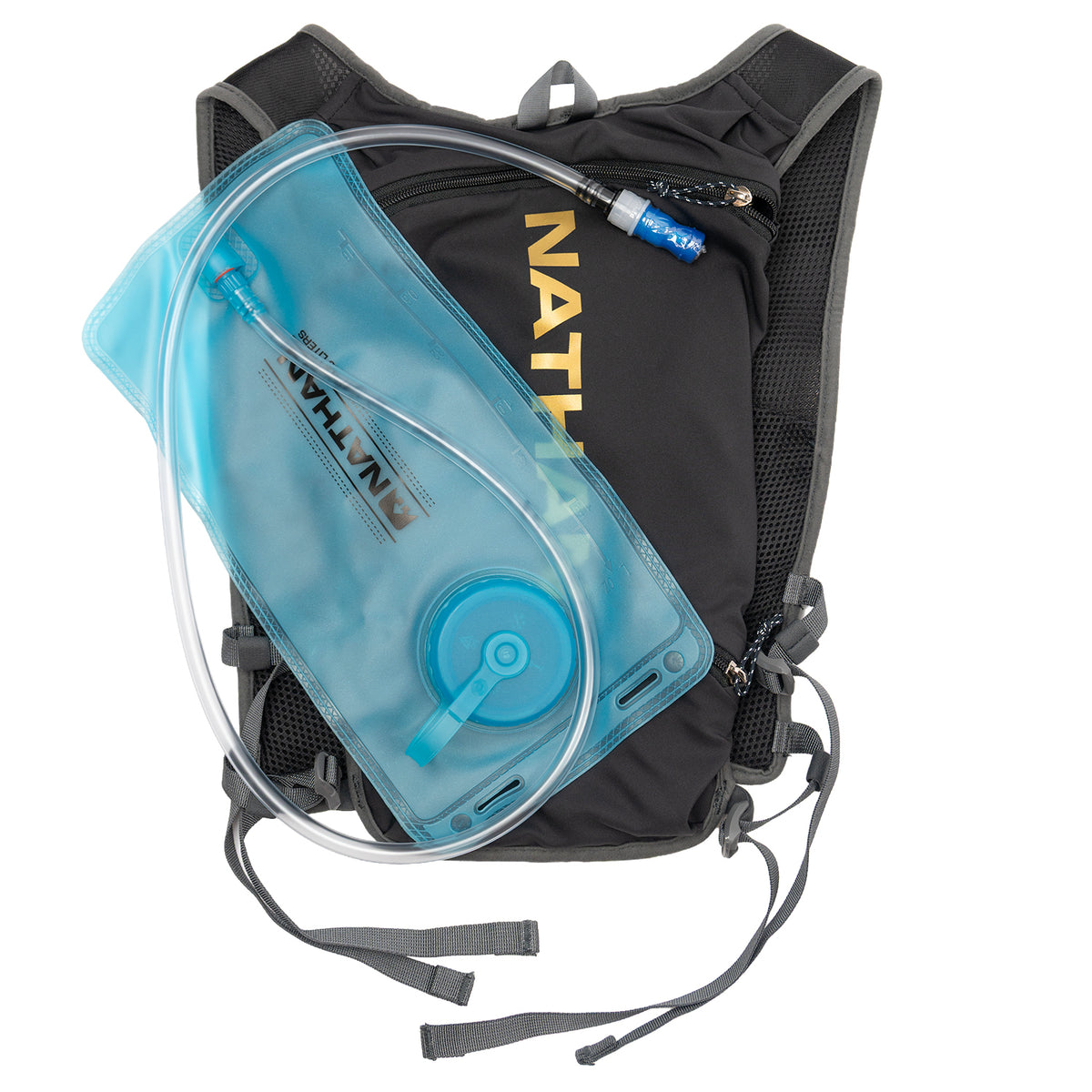 Nathan QuickStart 2.0 4L hydration pack in Black/Gold - hydration bladder detail view 1