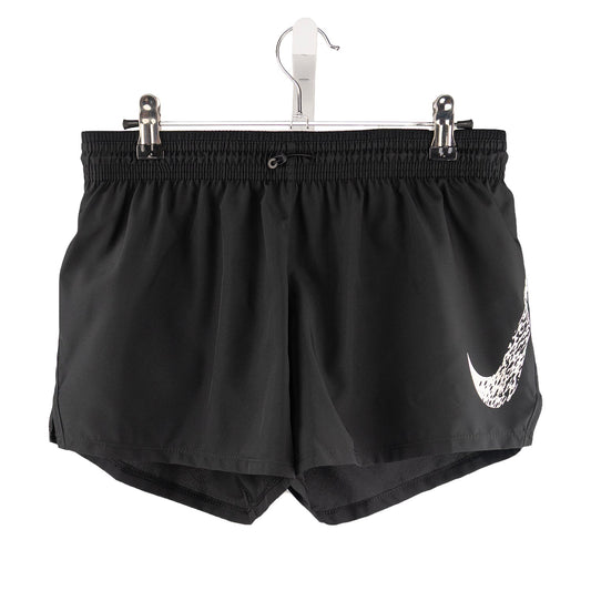 Nike Dri-FIT Swoosh Run women's shorts in Black/White - front view